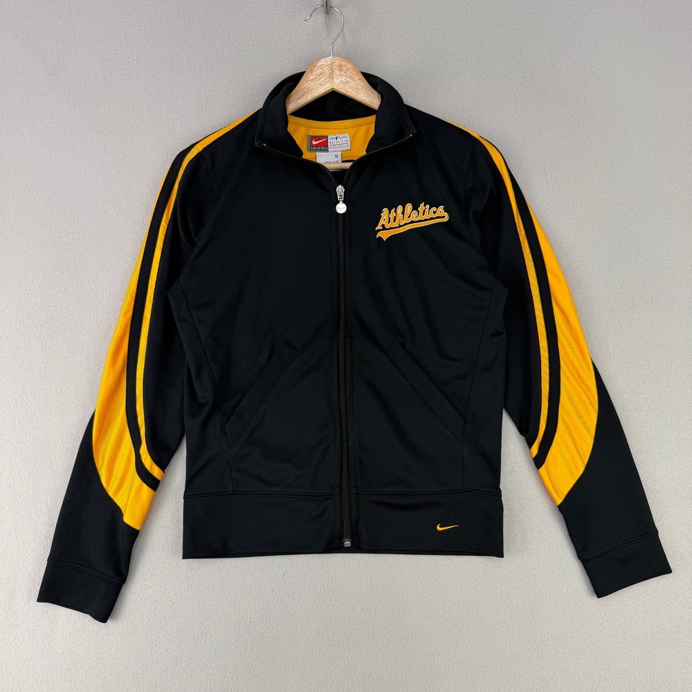 Nike MLB Oakland Athletics Track Jacket Women S Black Yellow Full Zip Sporty Y2K
